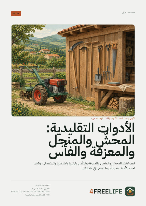 الأدوات التقليدية: المحشّ والمنجل والمعزقة والفأس
