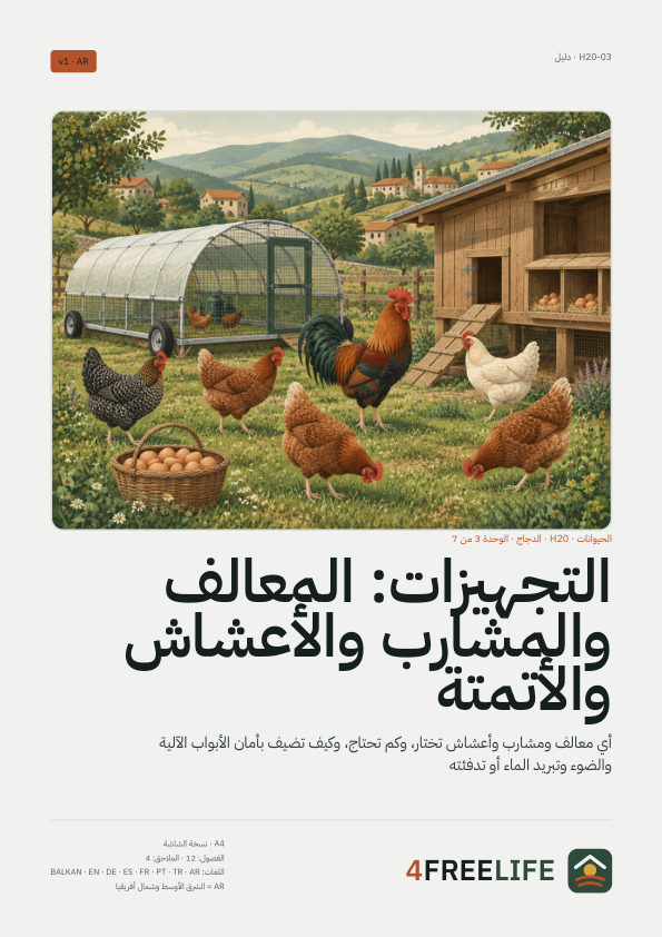 التجهيزات: المعالف والمشارب والأعشاش والأتمتة
