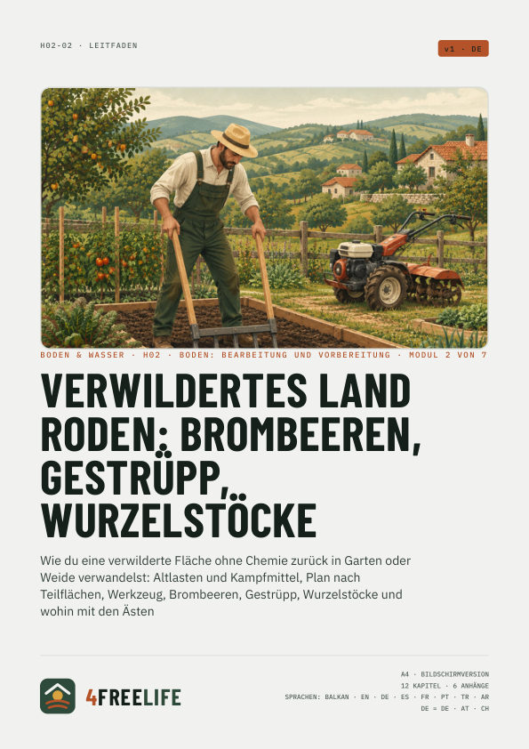 Verwildertes Land roden: Brombeeren, Gestrüpp, Wurzelstöcke