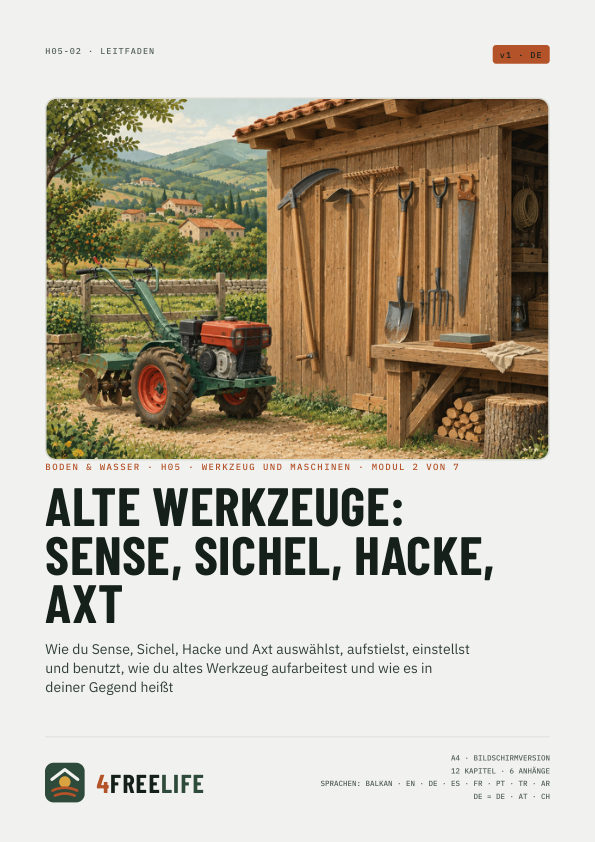 Alte Werkzeuge: Sense, Sichel, Hacke, Axt
