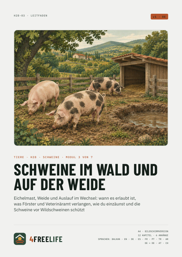 Schweine im Wald und auf der Weide