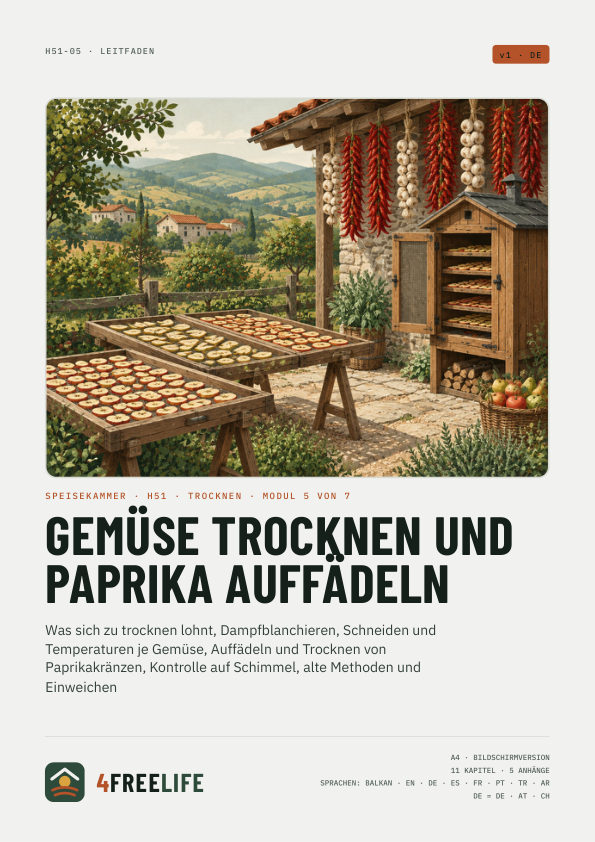 Gemüse trocknen und Paprika auffädeln