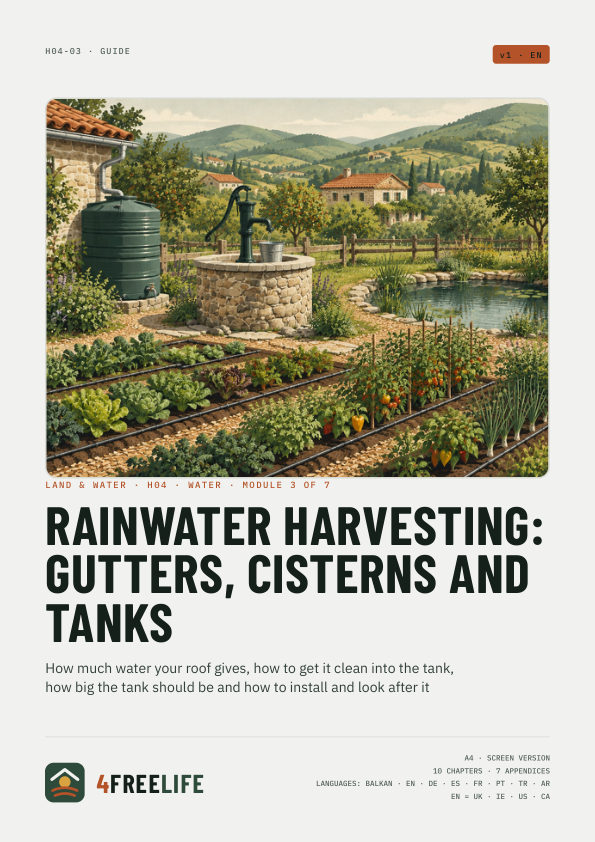 Rainwater harvesting: gutters, cisterns and tanks