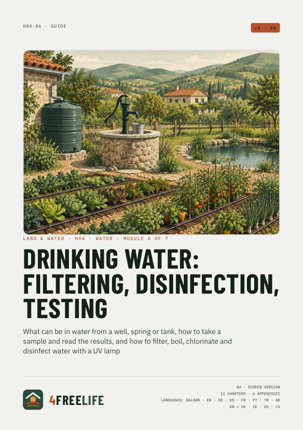 Drinking water: filtering, disinfection, testing