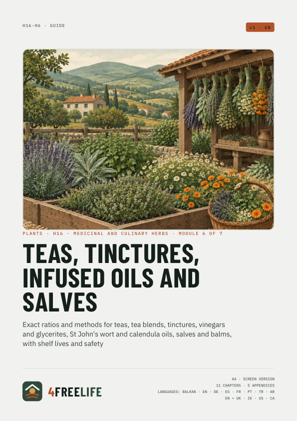 Teas, tinctures, infused oils and salves