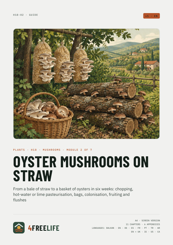 Oyster mushrooms on straw