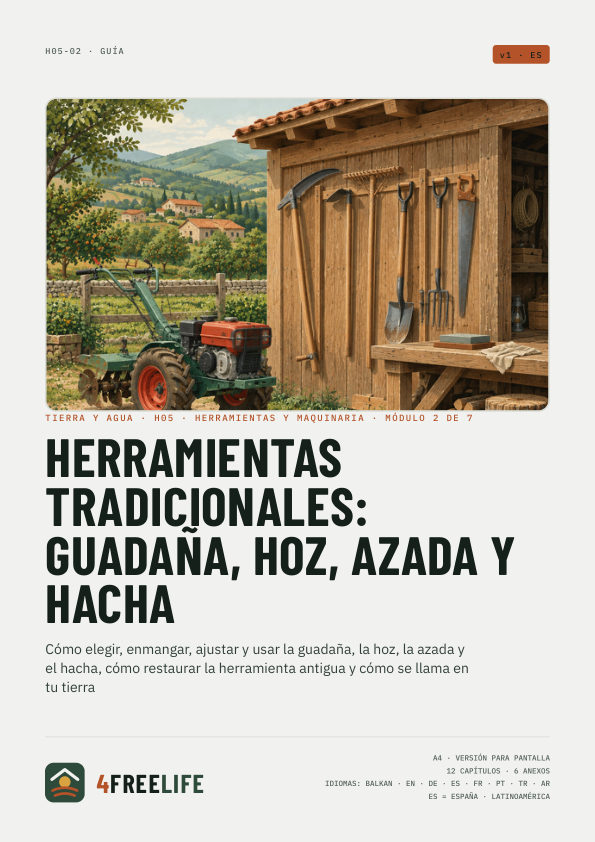 Herramientas tradicionales: guadaña, hoz, azada y hacha