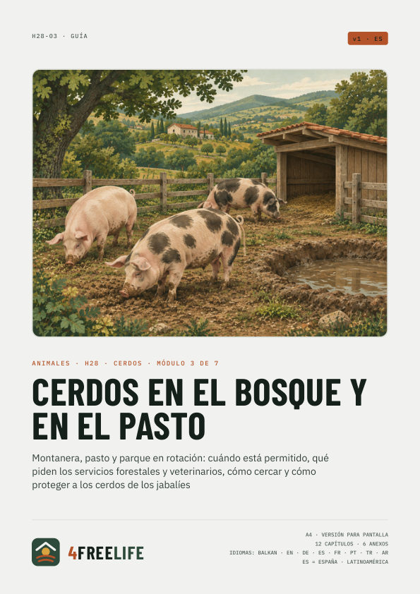 Cerdos en el bosque y en el pasto