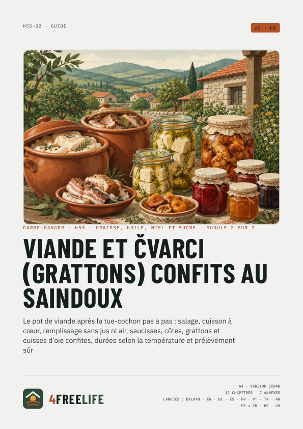 Viande et čvarci (grattons) confits au saindoux
