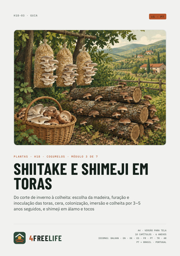 Shiitake e shimeji em toras
