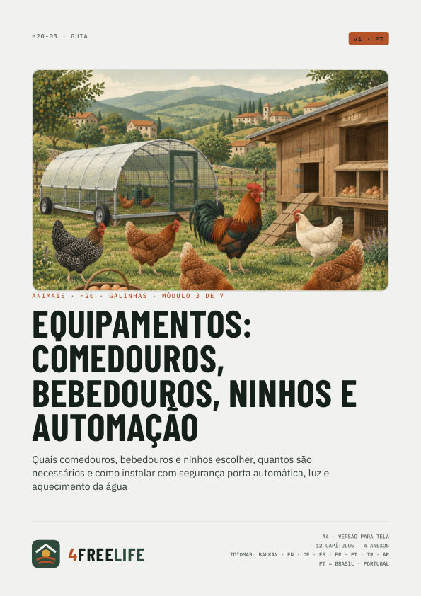Equipamentos: comedouros, bebedouros, ninhos e automação