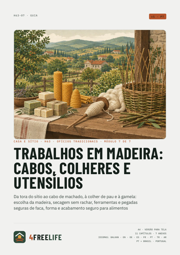 Trabalhos em madeira: cabos, colheres e utensílios