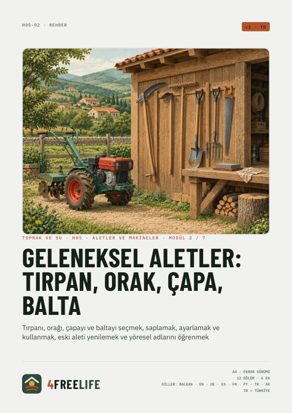 Geleneksel aletler: tırpan, orak, çapa, balta